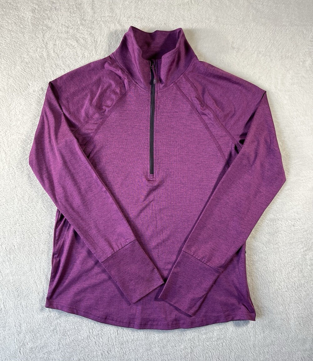 Eddie Bauer Shirt Women’s Medium 1/4 Zip Pullover Thumb Holes Pocket Purple
